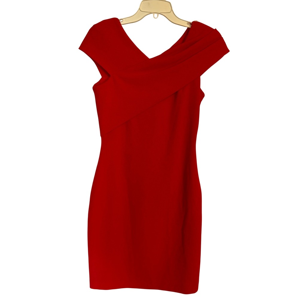 Belle Badgley Mischka Formal Women Sheath Cocktail Dress Red off-the-shoulder 2